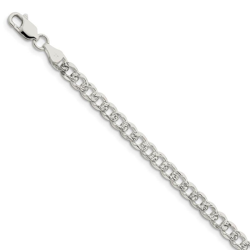 5.5mm, Sterling Silver Solid Pave Curb Chain Bracelet, 8 Inch